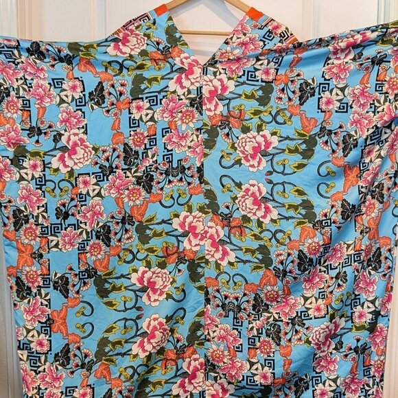 Natori Caftan Floral Lounge Gown Women's Large Vibrant Colorful Breezy V-Neck - Picture 8 of 16